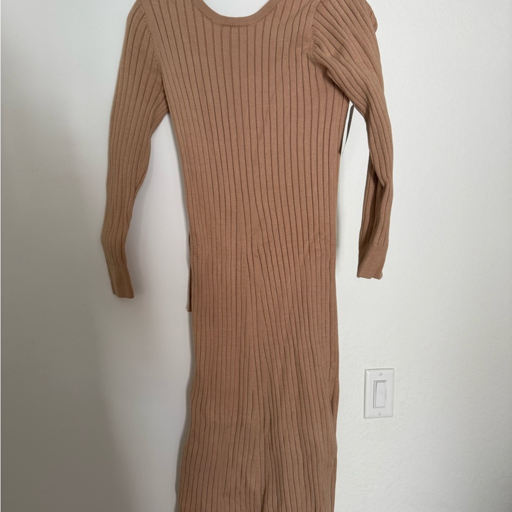 Nordstrom Tan Long Sleeve Ribbed Dress